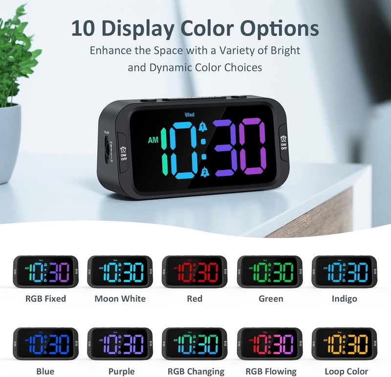 Odokee Digital Dual Alarm Clock for Bedroom: RGB Electric Clock with USB Charger for Kids Teens - Dimmable Clock with Weekday Weekend Mode for Bedside Desk - Image 2