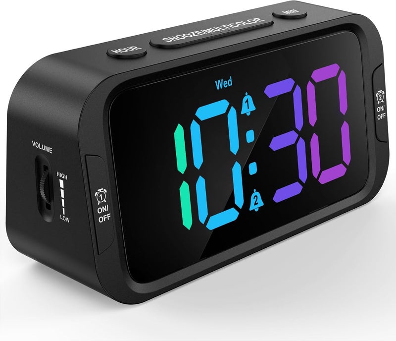 Odokee Digital Dual Alarm Clock for Bedroom: RGB Electric Clock with USB Charger for Kids Teens - Dimmable Clock with Weekday Weekend Mode for Bedside Desk - Image 1
