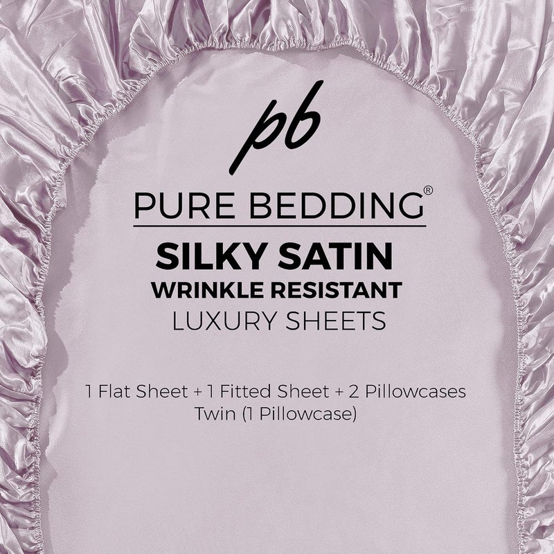 Pure Bedding Satin Sheets King [4-Piece, Champagne Pink] Hotel Luxury Silky Bed Sheets - Extra Soft 1800 Microfiber Sheet Set, Wrinkle, Fade, Deep Pocket Fitted Sheet, Flat Sheet, Pillow Cases - Image 5