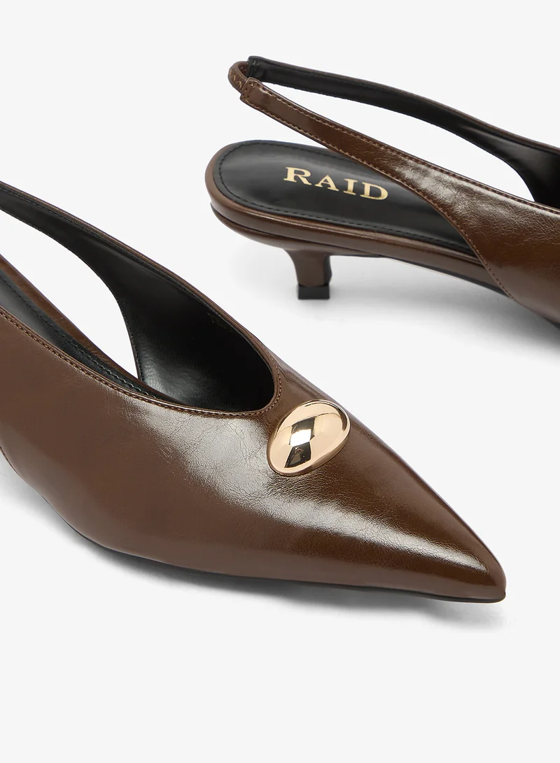 Raid BROWN PU Terra Slingback Kitten Heel Pumps for Women | Best Price UAE