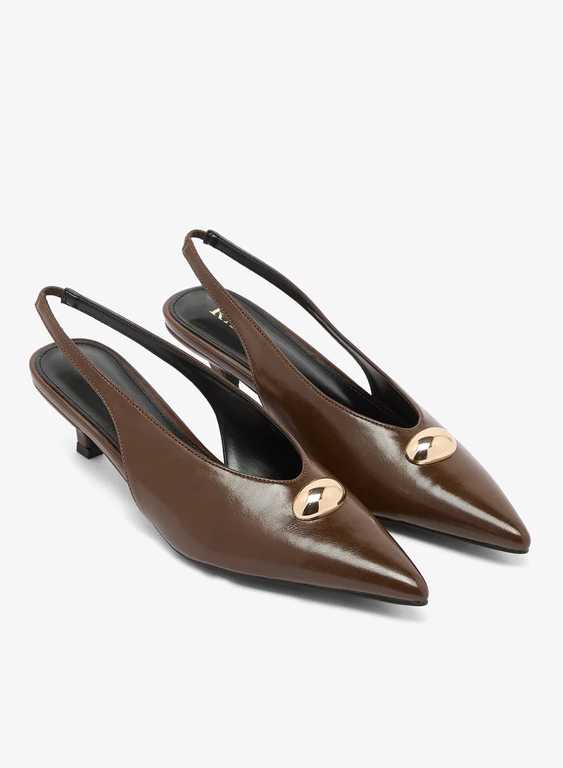 Raid BROWN PU Terra Slingback Kitten Heel Pumps for Women | Best Price UAE