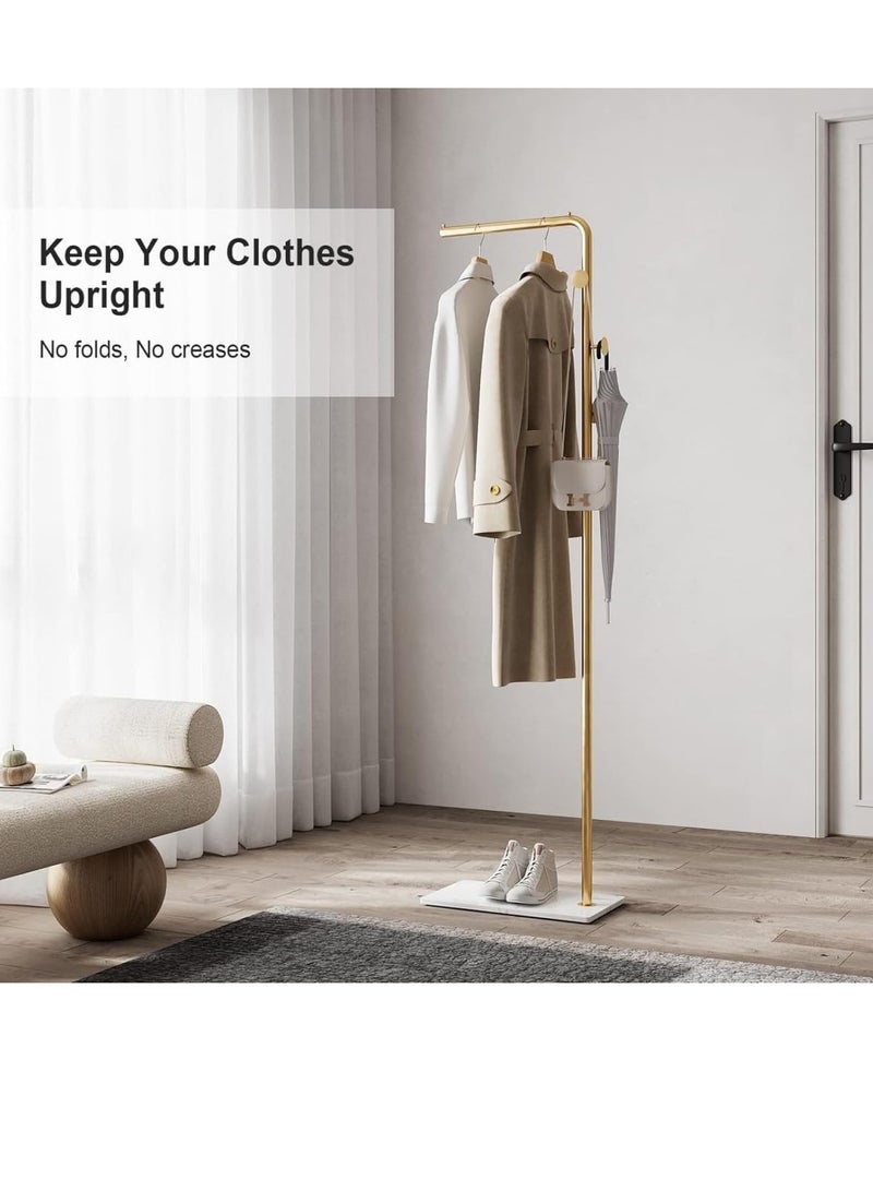 Bluejw Metal Coat Rack Freestanding with Natural Marble Base 67” 170cm Entryway Coats Hanger Stand with 3 Hooks, Home Bedroom Hotel Hall Tree for Coats, Hats, Scarves, Clothes, and Handbags - Image 4