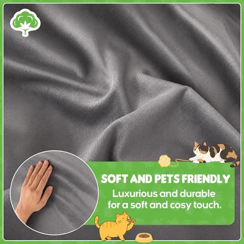 Loiion LOllON Velvet Couch Cover for Cats Dogs Kids - 100% Waterproof Cat Scratch Resistant Sofa Cover, Non-Slip Washable Furniture Protector,Ultra Soft Pet-Friendly Slipcover for 3-Seat Sofa 134"X71" Grey - Image 5
