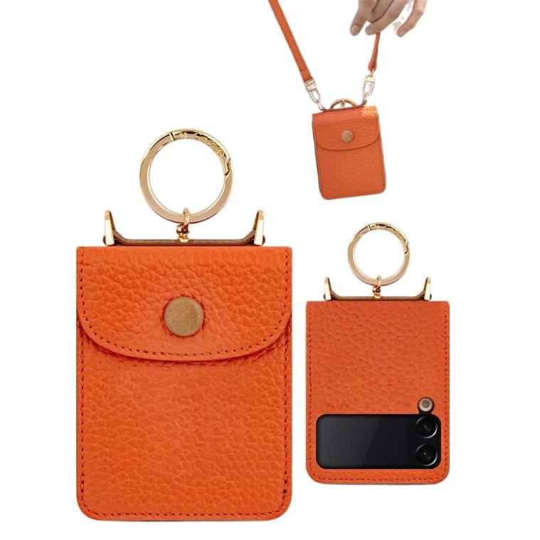 Leather Case , Flip Design , Wrist Strap , Texture , Cover for Samsung Galaxy Z Flip 6 , Red for Daily Use - Image 1