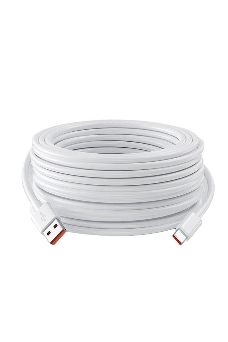 كابل USB أبيض فائق الطول بطول 5م لتحويل Type C لهواتف Xiaomi Redmi وHuawei المحمولة