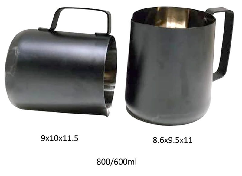 Dynore Stainless Steel Black Matt Milk Jug/Mug 800/600 ml (Set of 2) - Image 3