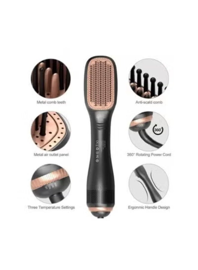 3-in-1 Hot Air Styling, Straightening & Drying Brush – Black Ionic Hair Dryer Brush with Fast Heating, Anti-Frizz Smoothing & Volumizing – Lightweight, Ergonomic Blow Dryer Brush for All Hair Types – Ideal for Home, Salon & Travel Use - Image 3