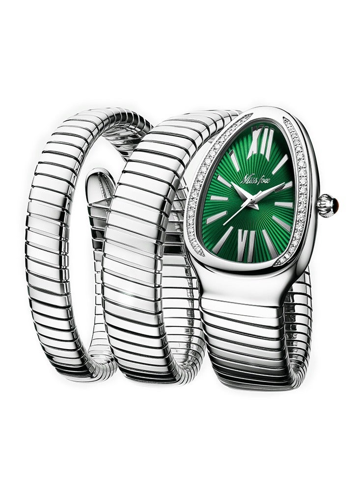 Triple Wrap Bracelet Watch Luxury Silver Snake Watches Women Fashion Brands MISSFOX Diamond Quartz WristWatch Waterproof AAA Clock Lady Hot Gift