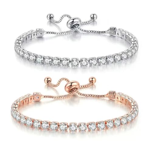 Zytiqt 2PCS Bracelets for Women Stylish, Adjustable Sliding Clasp White and Rose Gold Finish, Elegant Design for Casual and Formal Wear, Ideal Gift for Various Occasions - Image 1