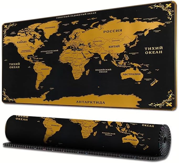 CozyNook World Map Gaming Mouse Pad XL Large Desk Pad Computer Game Desk Mat for Keyboard and Mouse with Non-Slip Base,Stitched Edges,Waterproof Mousepad for Gamer,Office &Home 80cm X 30cm (Golden) - Image 2
