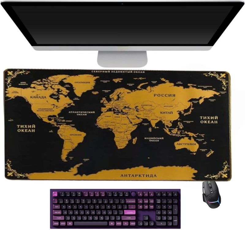 CozyNook World Map Gaming Mouse Pad XL Large Desk Pad Computer Game Desk Mat for Keyboard and Mouse with Non-Slip Base,Stitched Edges,Waterproof Mousepad for Gamer,Office &Home 80cm X 30cm (Golden) - Image 1