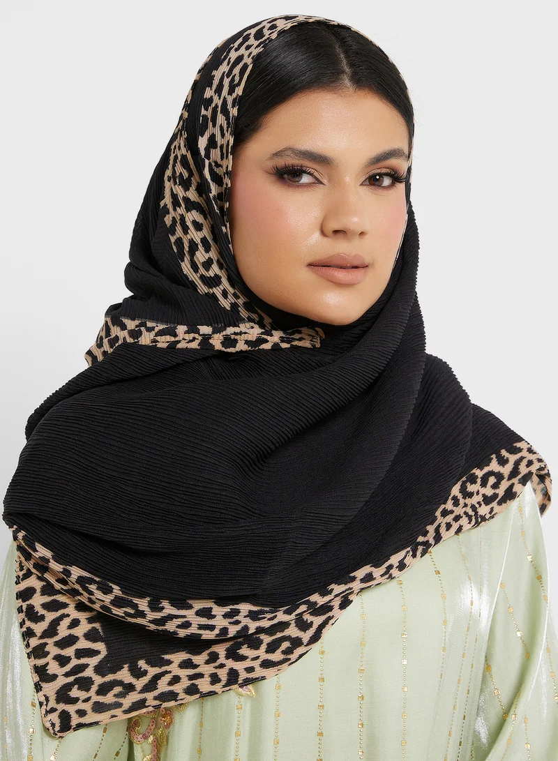 Khizana black Leopard Print Long Hijab Scarf for Women | Best Price UAE