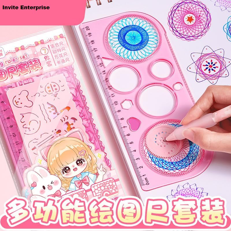 Invite Enterprise Cute Creative Doodle Ruler Stationery Set for Kids – DIY Drawing Tools, Stencils & Geometric Shapes for Fun Learning & Art Projects Supplies for School & Home Use (Astronaut-KQ3128B) - Image 5