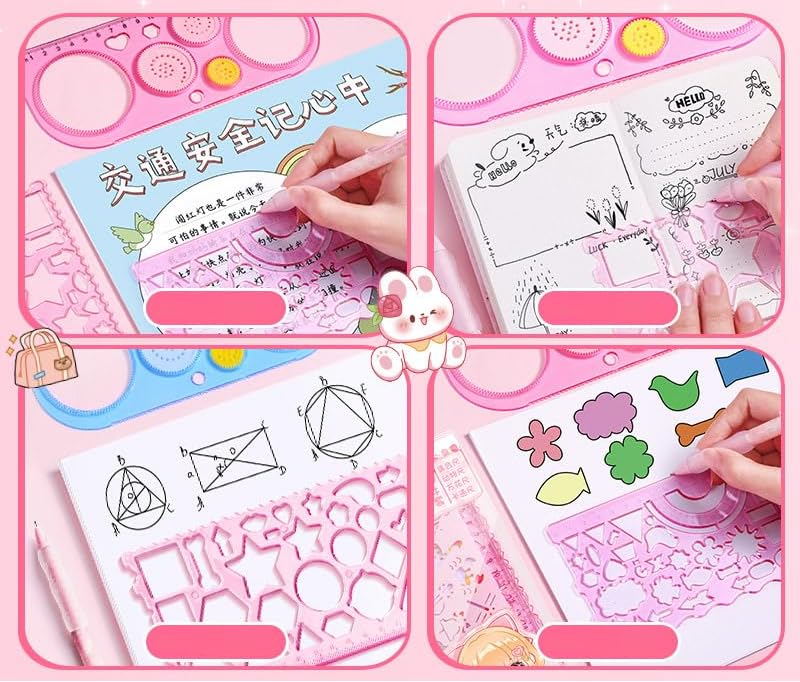 Invite Enterprise Cute Creative Doodle Ruler Stationery Set for Kids – DIY Drawing Tools, Stencils & Geometric Shapes for Fun Learning & Art Projects Supplies for School & Home Use (Astronaut-KQ3128B) - Image 3