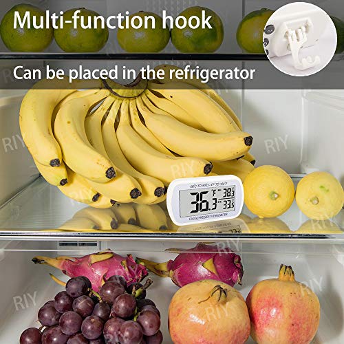 RIY Digital Refrigerator Thermometer 2 Pack Fridge Freezer Room Thermometer Waterproof Large LCD Display Max/Min Record Function, White - Image 5