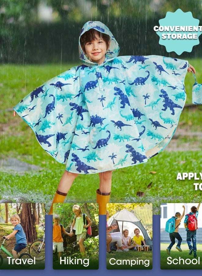 WAWSAM Lightweight Boys&Girls Rain Poncho Waterproof Toddler Raincoat Reusable Kids Portable Dinosaur Rain Slicker Outwear with Pouch Youth Rainbow Rain Jacket with Hood for School Travel Camping - Image 5