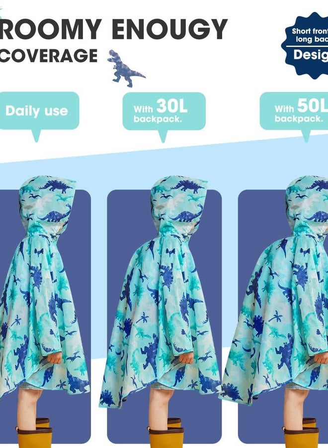 WAWSAM Lightweight Boys&Girls Rain Poncho Waterproof Toddler Raincoat Reusable Kids Portable Dinosaur Rain Slicker Outwear with Pouch Youth Rainbow Rain Jacket with Hood for School Travel Camping - Image 3