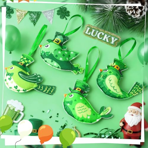 FULAIERGD 12 Pcs St Patrick's Day Tree Decoration,4 Style Birds Felt Saint Patricks Day Tree Hanging Ornament Decoration Green Fabric Shamrock Ornaments for Tree Baubles Table Shelf Festival Home Party Decor - Image 5