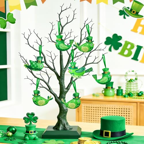 FULAIERGD 12 Pcs St Patrick's Day Tree Decoration,4 Style Birds Felt Saint Patricks Day Tree Hanging Ornament Decoration Green Fabric Shamrock Ornaments for Tree Baubles Table Shelf Festival Home Party Decor - Image 4