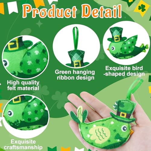 FULAIERGD 12 Pcs St Patrick's Day Tree Decoration,4 Style Birds Felt Saint Patricks Day Tree Hanging Ornament Decoration Green Fabric Shamrock Ornaments for Tree Baubles Table Shelf Festival Home Party Decor - Image 3