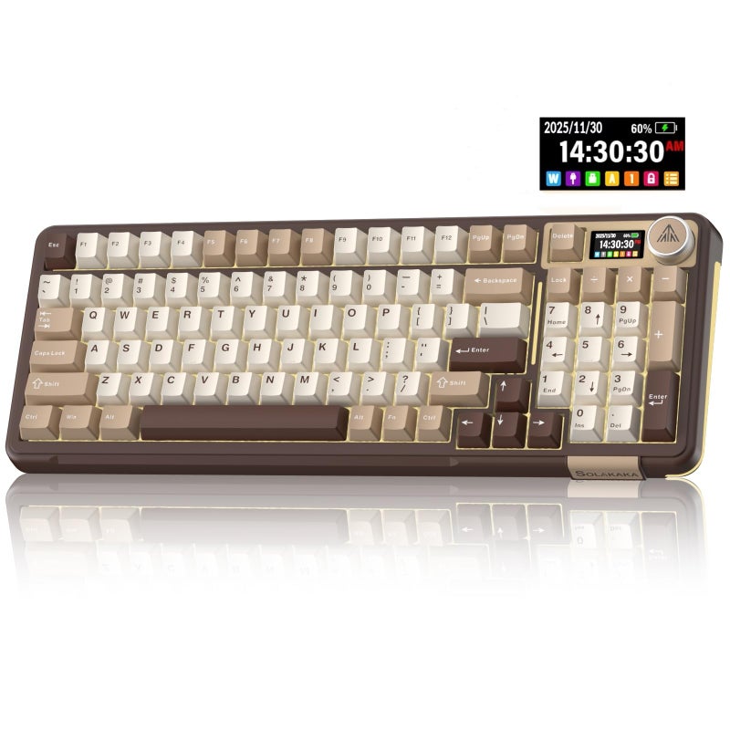 SOLAKAKA A99 Pro Mechanical Keyboard with LCD Screen & Metal Knob, Wireless Gaming Keyboard with BT5.0/2.4GHz/USB-C, Hot Swappable Creamy Keyboard, Gasket Structure, RGB Backlit, for Win/Mac - Image 1