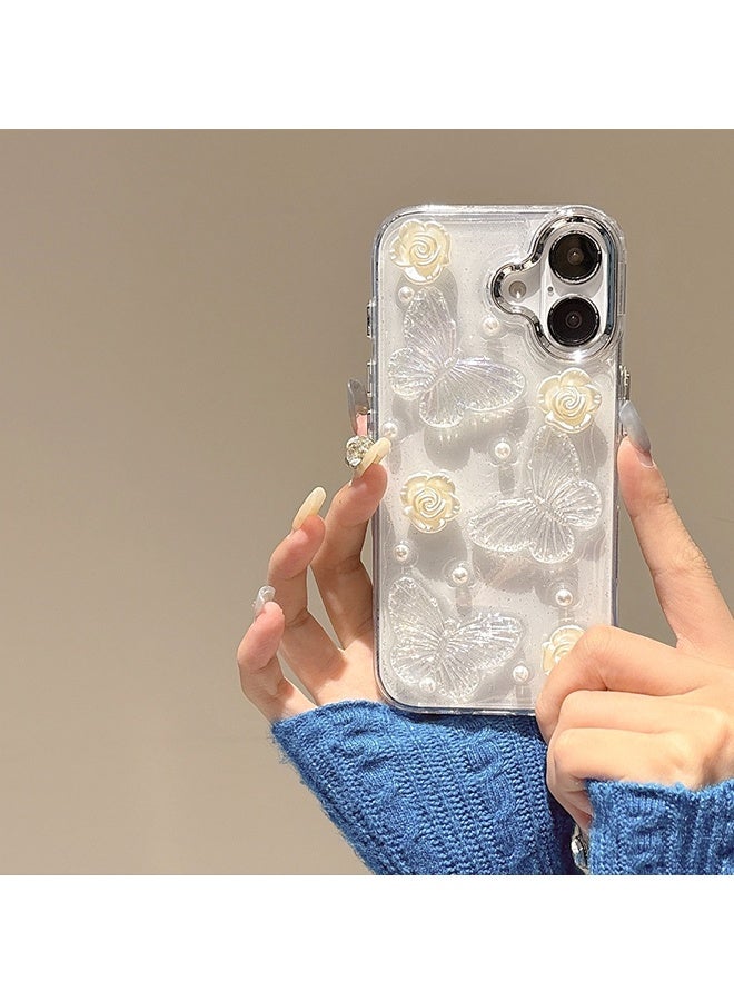 دبليو أف أف أو لحافظات iPhone 16 - جراب هاتف 3D Crystal Butterfly - غطاء هاتف كاميليا أبيض شفاف - حافظة هاتف واقية من الصدمات TPU - أنيق وبسيط - هدية - Image 3