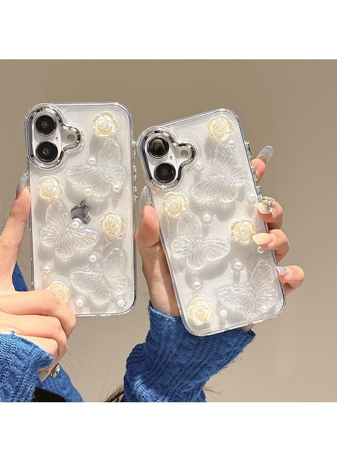 دبليو أف أف أو لحافظات iPhone 16 - جراب هاتف 3D Crystal Butterfly - غطاء هاتف كاميليا أبيض شفاف - حافظة هاتف واقية من الصدمات TPU - أنيق وبسيط - هدية - Image 4