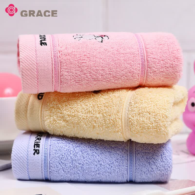 JD Jing Zao Grace Children's Towel, Class A Antibacterial Pure Cotton Face Towel for Home Use, Cartoon Cute Baby Absorbent Small Towel, Pack of 3 - Image 2