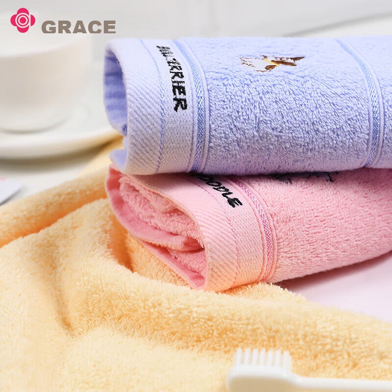 JD Jing Zao Grace Children's Towel, Class A Antibacterial Pure Cotton Face Towel for Home Use, Cartoon Cute Baby Absorbent Small Towel, Pack of 3 - Image 5