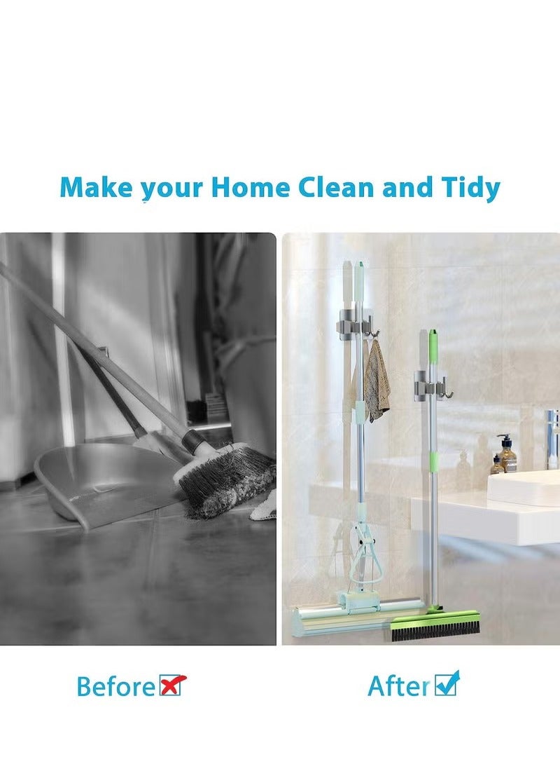 Mop Holder for Kitchen, Home Garage and Laundry, Mop Holder with Wall Mount, Multipurpose Mop and Broom Holder Organizer (Pack of 4) - Silver - Image 2