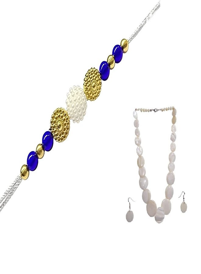 Krishna Rakhi for brother bhaiya kids designer for rakshabandhan with fancy beads rakhi and Gift set neclace made by natural seep white perl color - Image 1