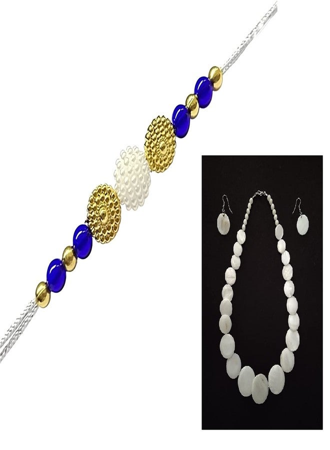 Krishna Rakhi for brother bhaiya kids designer for rakshabandhan with fancy beads rakhi and Gift set neclace made by natural seep white perl color - Image 2