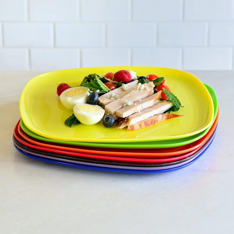 Youngever 9 Pack 10 Inch Plastic Plates Large Square Plates Dinner Plates Set of 9 9 Rainbow Colors - Image 4