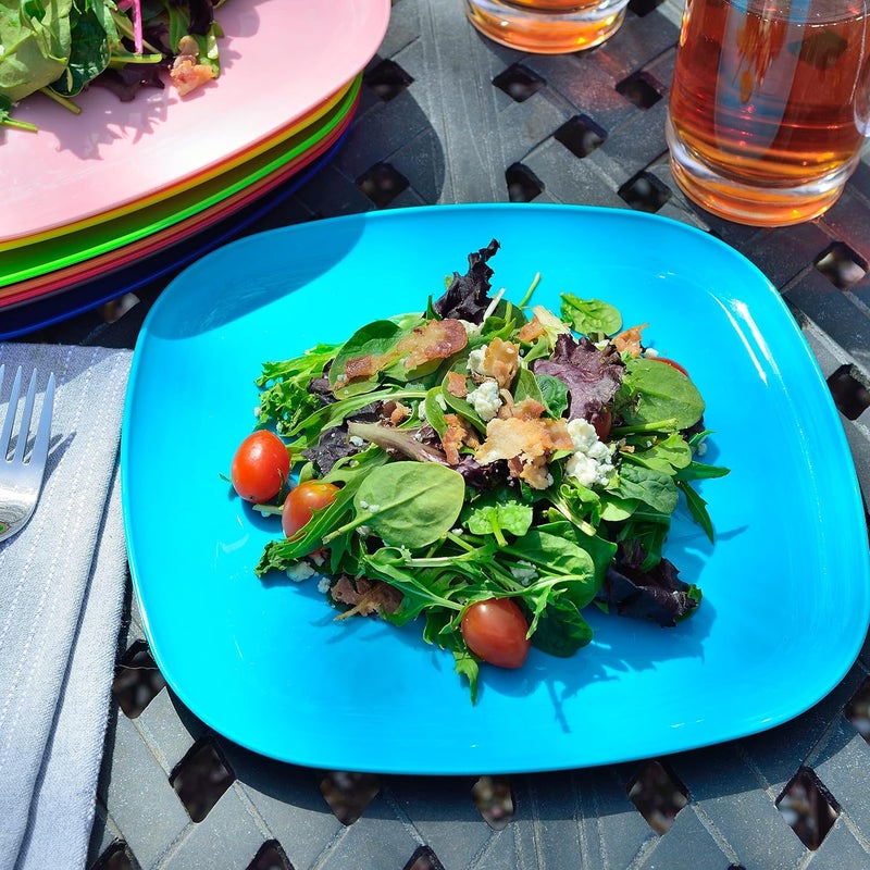 Youngever 9 Pack 10 Inch Plastic Plates Large Square Plates Dinner Plates Set of 9 9 Rainbow Colors - Image 3