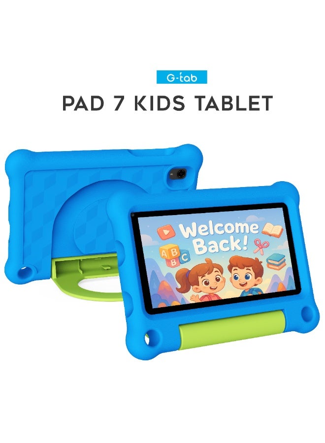 G-Tab PAD7 Kids Tablet 7-inch Android 15, 8GB RAM (3GB+5GB Virtual), 64GB Storage, WiFi, Child Mode, IPS Display, 3000mAh Battery, EVA Case, Stylus Pen & Shoulder Strap - Blue - Image 1