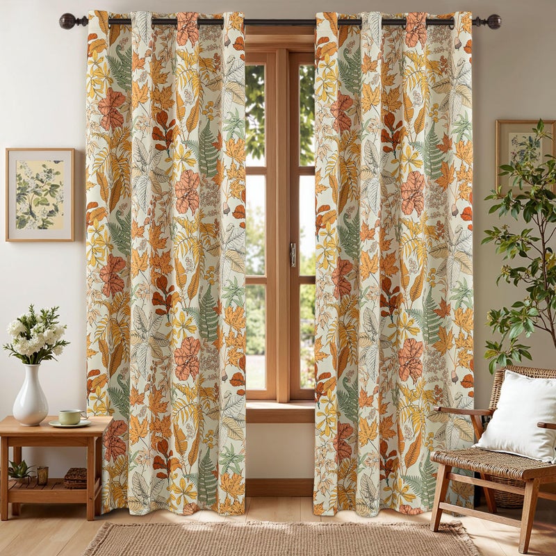 keensoft Maple 100% Blackout Curtains for Bedroom 63 Inch Length 2 Panels Set Orange Fall Plant Floral Black Out Curtains Insulated Grommet Room Darkening Window Drapes for Living Roomï¼Œ52Wx63L - Image 1