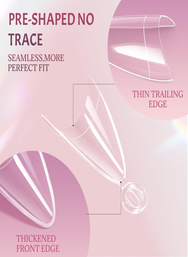 Ranrose Long Almond Nail Tips with Handle, 240PCS Half Cover Acrylic Fake Nails, 12 Sizes No C Curve Gel Nail Extension Tips for Professionals DIY Beginners - Image 3
