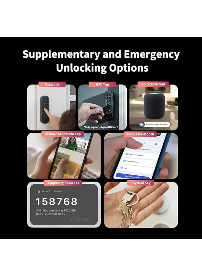 أكارا قفل أكارا الذكي U200 (مع بصمة الإصبع)، بغطاء غير لامع، قفل باب ذكي مزود بمفتاح أبل هوم وبطارية قابلة للشحن، يدعم هوم كيت، وجوجل هوم، وأليكسا - أسود - Image 5