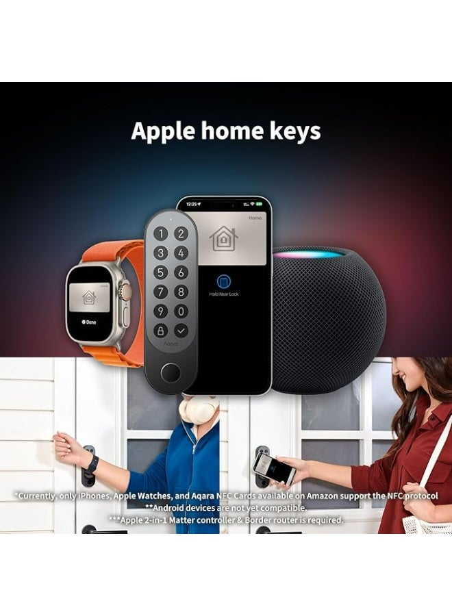 أكارا قفل أكارا الذكي U200 (مع بصمة الإصبع)، بغطاء غير لامع، قفل باب ذكي مزود بمفتاح أبل هوم وبطارية قابلة للشحن، يدعم هوم كيت، وجوجل هوم، وأليكسا - أسود - Image 4