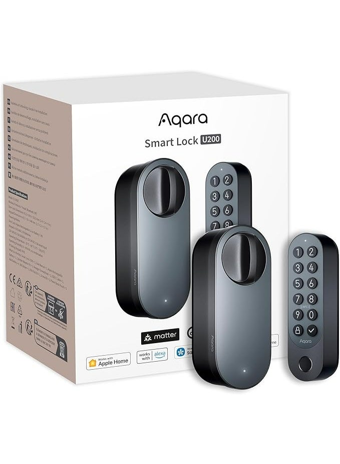 أكارا قفل أكارا الذكي U200 (مع بصمة الإصبع)، بغطاء غير لامع، قفل باب ذكي مزود بمفتاح أبل هوم وبطارية قابلة للشحن، يدعم هوم كيت، وجوجل هوم، وأليكسا - أسود - Image 1