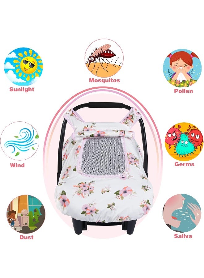 SMTTW Baby Car Seat Covers, Infant Car Canopy for Spring Summer Autumn Winter, Universal Fit, Snug Warm Breathable, Car Seat Canopy for Boys Girls (White Flower) - Image 3