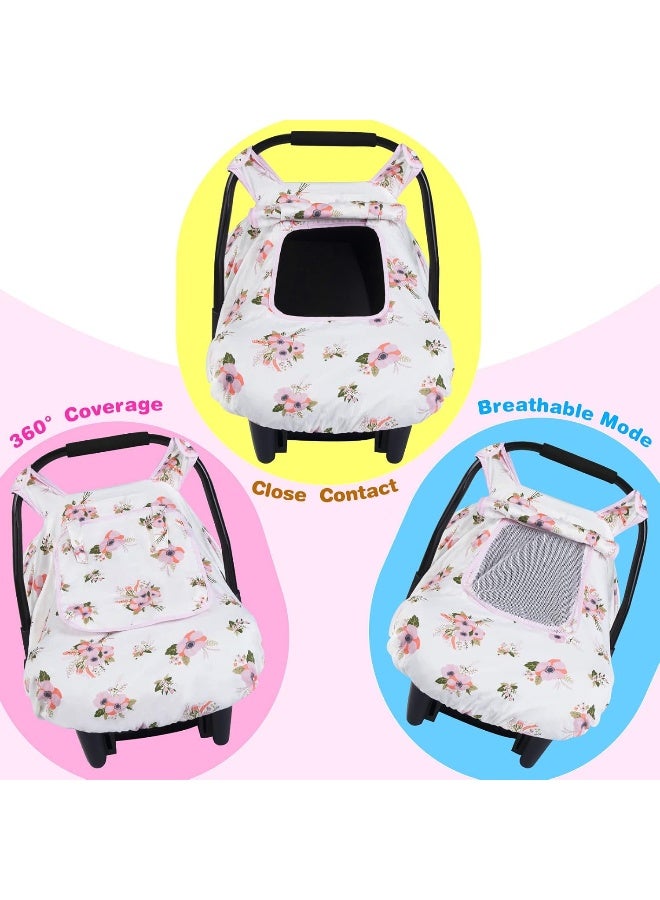SMTTW Baby Car Seat Covers, Infant Car Canopy for Spring Summer Autumn Winter, Universal Fit, Snug Warm Breathable, Car Seat Canopy for Boys Girls (White Flower) - Image 4