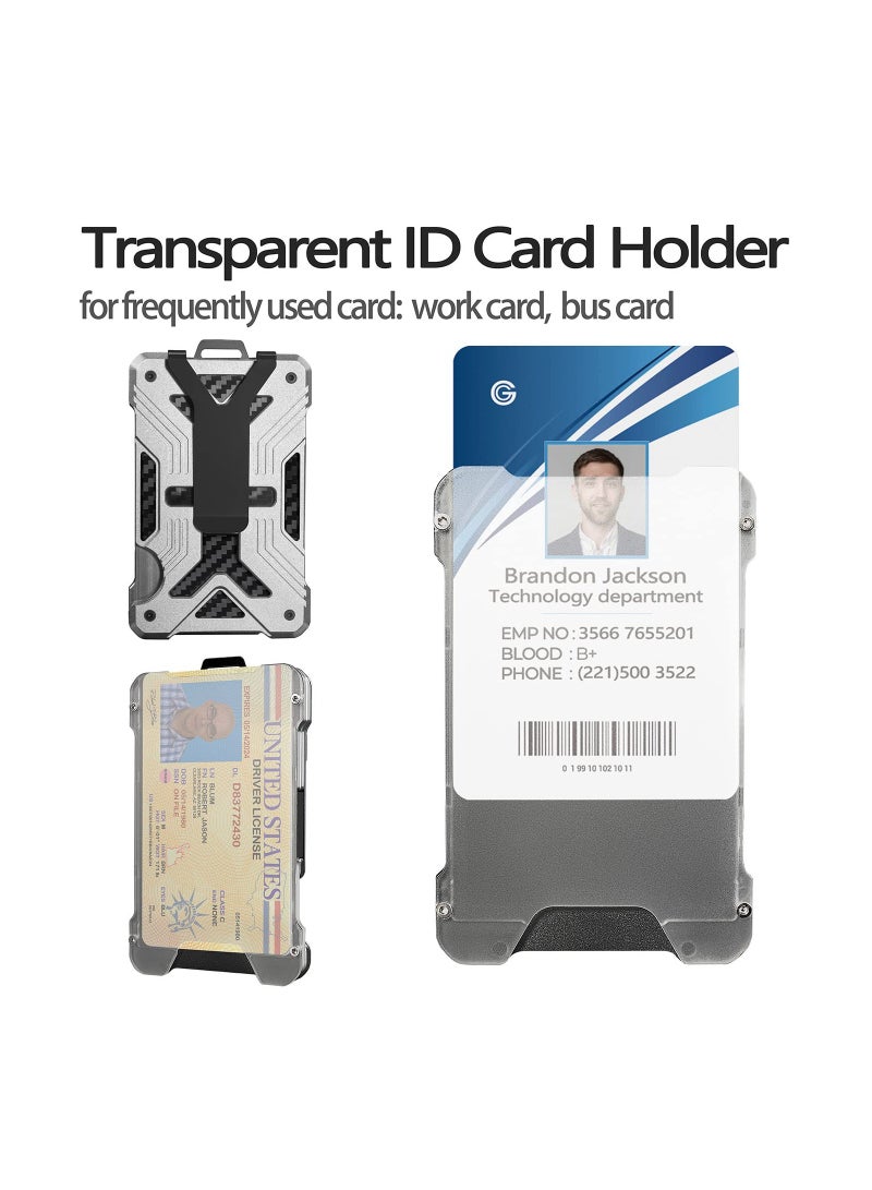 SYOSI Minimalist Wallet for Men, Slim Wallet with Clear ID Card Holder, Carbon Fiber Wallet, Aluminum Wallet with Metal Money Clip for Men, RFID Blocking Ultra-Thin Tactical Wallet Mens Gift Silver(1 Pack)  - Image 2
