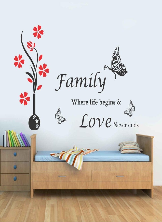 Wall Attraction Family Love Quote and Flowe Pot Wall Sticker & Mural Sticker for wall Size - 91x55cm NBD45 - Image 1