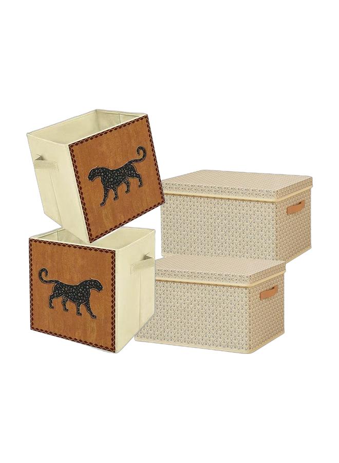 WINEENEE Two-piece square storage box & 2-Piece Foldable Closet Organizer Storage Bins Set with Removable Lids & Handles, Large Capacity Steel Frame Collapsible Linen Fabric Box for Bedding, Blankets, Toys (42x30x20cm) - Washable, Multi-Use for Bedroom, Closet, Office, Living RoomBundle - Image 1