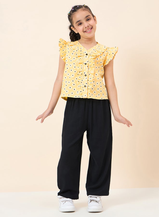 Stylo Bug Girls Floral Ruffle Shirt And Pants Set - Image 1