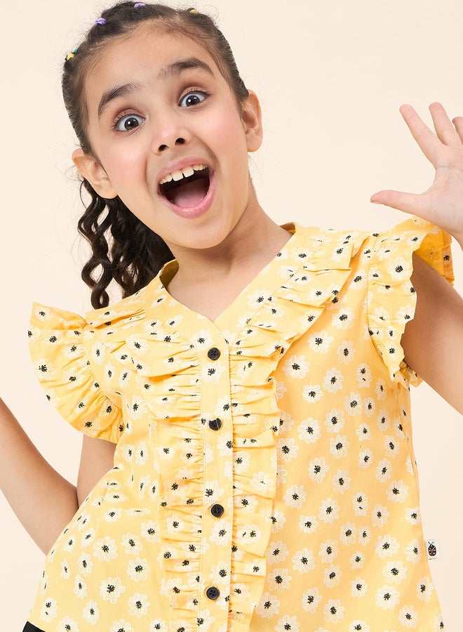 Stylo Bug Girls Floral Ruffle Shirt And Pants Set - Image 4