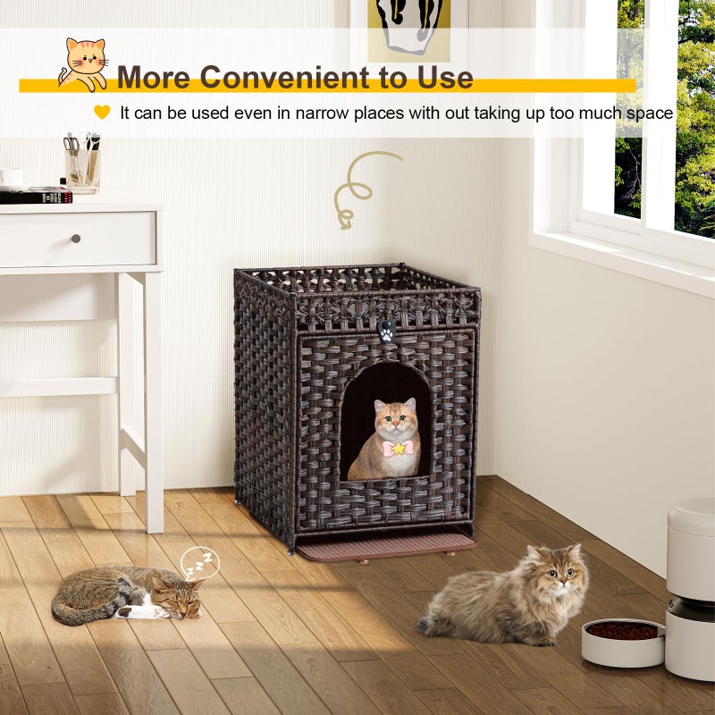Snughome Cat Litter Box Enclosure Furniture Hidden with Litter Mat, Hidden Cat Washroom Furniture with Door, Handwoven Rattan Cat Washroom Box, Indoor Pet House for Living Room, Bedroom (Brown) - Image 4
