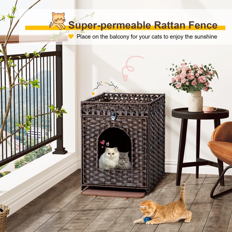 Snughome Cat Litter Box Enclosure Furniture Hidden with Litter Mat, Hidden Cat Washroom Furniture with Door, Handwoven Rattan Cat Washroom Box, Indoor Pet House for Living Room, Bedroom (Brown) - Image 5