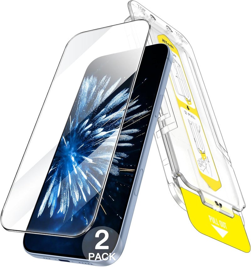 جي تيك واقي شاشة لهاتف iPhone 17 مقاس 6.3 بوصة، مجموعة تركيب فائقة السهولة في 10 ثوانٍ مع صينية محاذاة بخطوة واحدة، فيلم زجاج مقوى مضاد لبصمات الأصابع، متوافق مع غطاء الحماية، عالي الوضوح، عبوة من قطعتين - Image 1